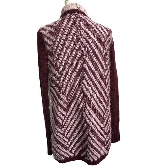 Ruby Moon Women Medium Open Wrap Cardigan Sweater Maroon Wool Blend C4 Soft Cozy - Picture 4 of 11